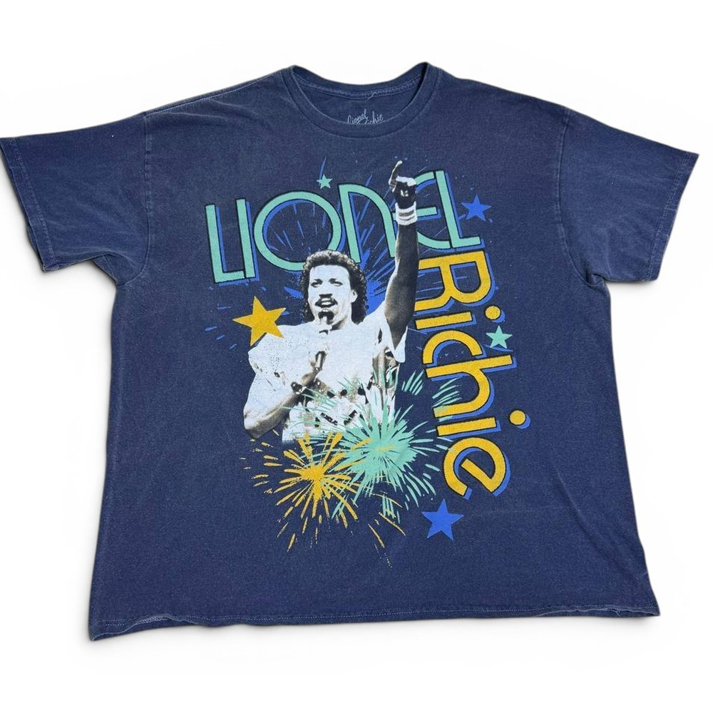 Lionel Richie Graphic Band T-Shirt Blue Men’s Large Double Sided Concert Style